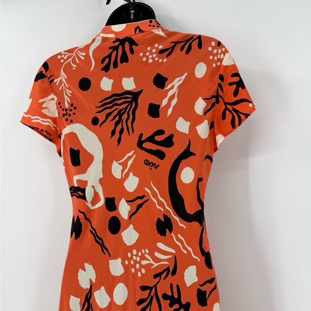 RIXO London Pepper Cutout Printed Silk Midi Dress in Orange Multi |  XS / 4 - Picture 5 of 7